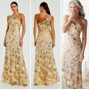 Mac Duggal 68606 Size 12 One Shoulder‎ Lace Floral Embroidered Gown Maxi Dress